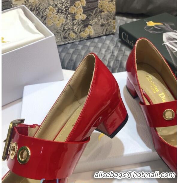 Sumptuous Dior J'Adior Patent Calfskin Mary Jane Pumps with Metal Buckle 92513 Red 2020