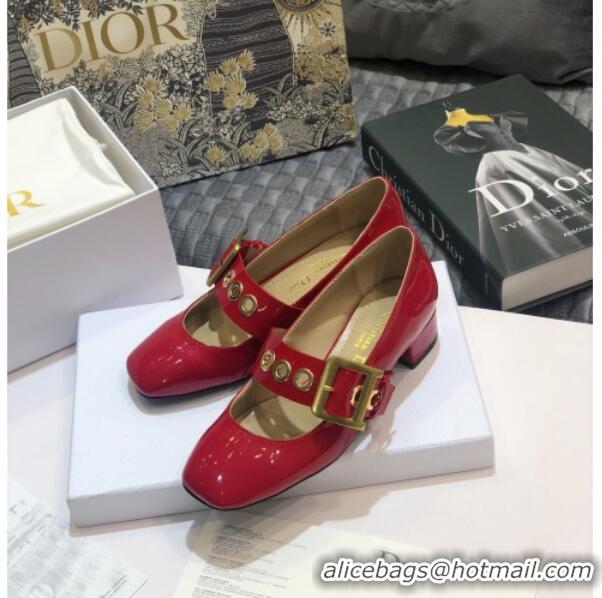 Sumptuous Dior J'Adior Patent Calfskin Mary Jane Pumps with Metal Buckle 92513 Red 2020