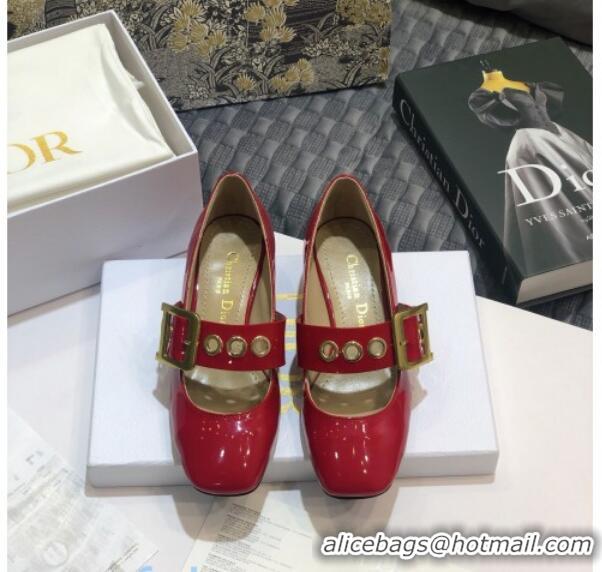 Sumptuous Dior J'Adior Patent Calfskin Mary Jane Pumps with Metal Buckle 92513 Red 2020