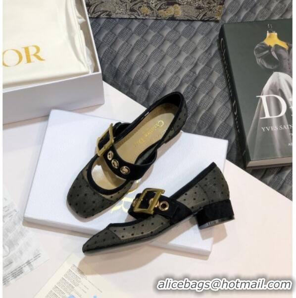 Sophisticated Dior J'Adior Dotted Mesh Mary Jane Pumps with Metal Buckle 92516 Black 2020