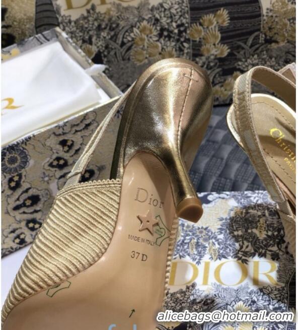 Luxury Dior J'Adior Slingback Pumps 95mm in Metallic Thread Embroidered Cotton 92517 Gold 2020