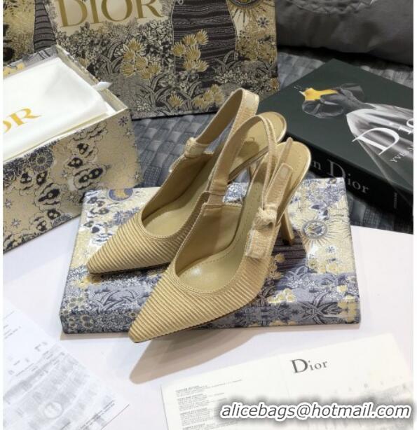 Luxury Dior J'Adior Slingback Pumps 95mm in Metallic Thread Embroidered Cotton 92517 Gold 2020