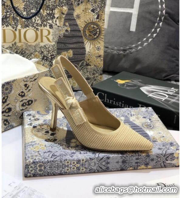 Luxury Dior J'Adior Slingback Pumps 95mm in Metallic Thread Embroidered Cotton 92517 Gold 2020