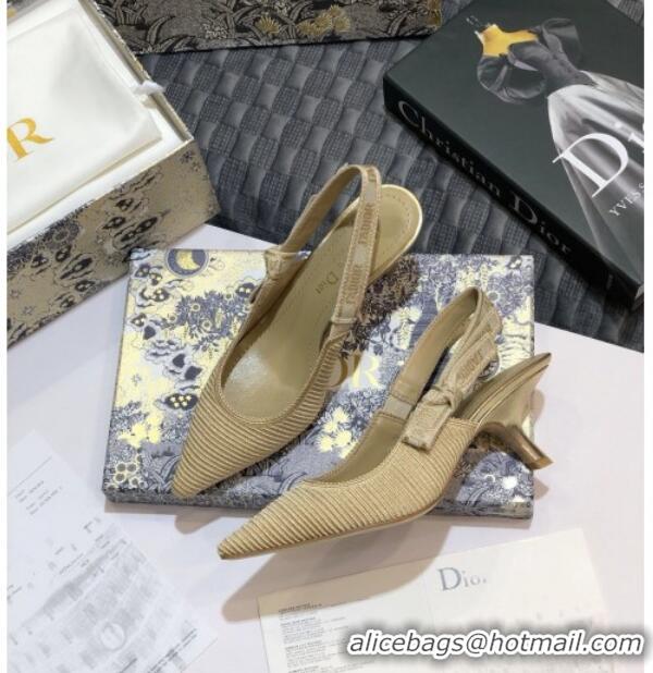 Classic Hot Dior J'Adior Slingback Pumps 65mm in Metallic Thread Embroidered Cotton 92518 Gold 2020