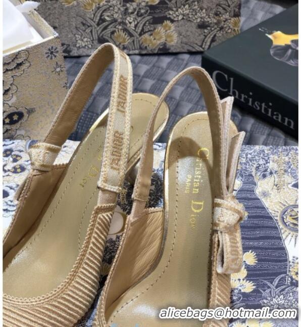 Classic Hot Dior J'Adior Slingback Pumps 65mm in Metallic Thread Embroidered Cotton 92518 Gold 2020