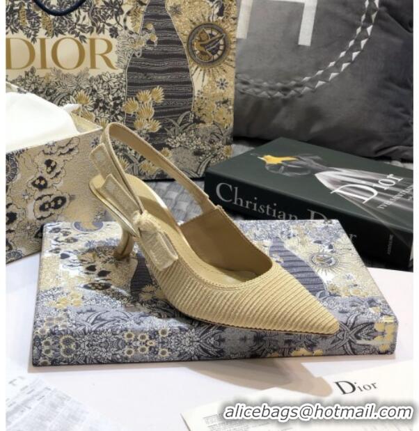 Classic Hot Dior J'Adior Slingback Pumps 65mm in Metallic Thread Embroidered Cotton 92518 Gold 2020