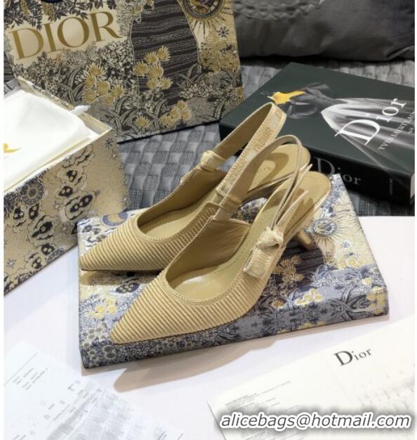 Classic Hot Dior J'Adior Slingback Pumps 65mm in Metallic Thread Embroidered Cotton 92518 Gold 2020