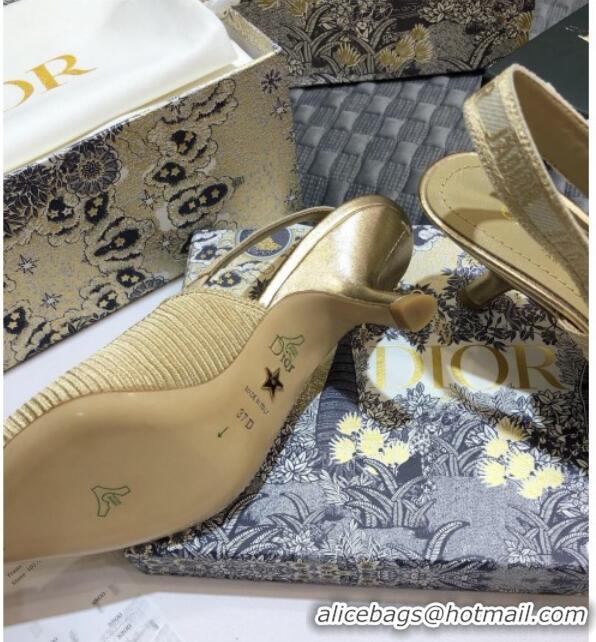 Classic Hot Dior J'Adior Slingback Pumps 65mm in Metallic Thread Embroidered Cotton 92518 Gold 2020