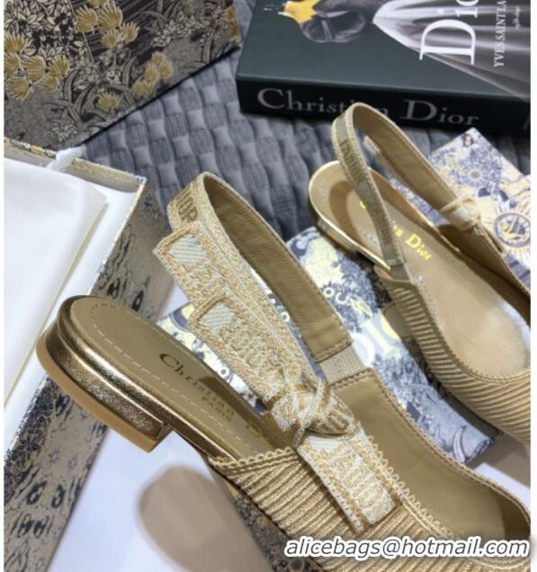 Best Price Dior J'Adior Slingback Flat Ballerinas in Metallic Thread Embroidered Cotton Gold 2020