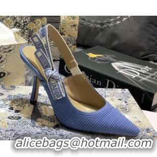 Best Price Dior J'Adior Slingback Pumps 95mm in Metallic Thread Embroidered Cotton 92520 Blue 2020