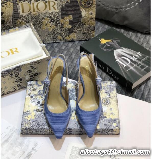 Best Price Dior J'Adior Slingback Pumps 95mm in Metallic Thread Embroidered Cotton 92520 Blue 2020