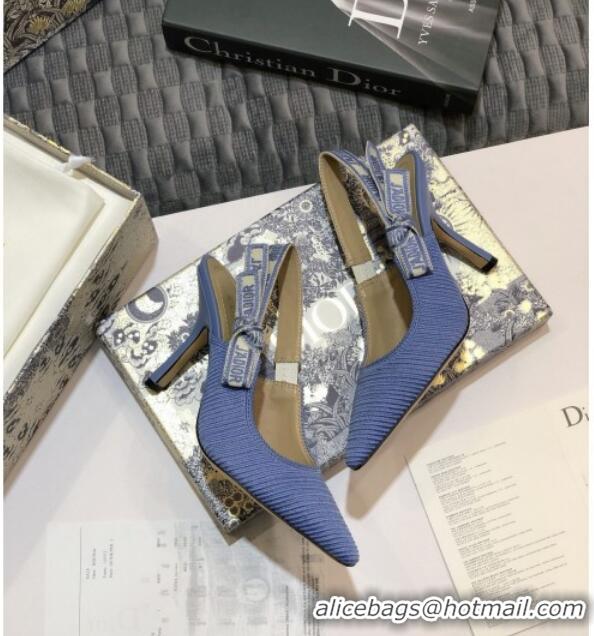 Best Price Dior J'Adior Slingback Pumps 95mm in Metallic Thread Embroidered Cotton 92520 Blue 2020