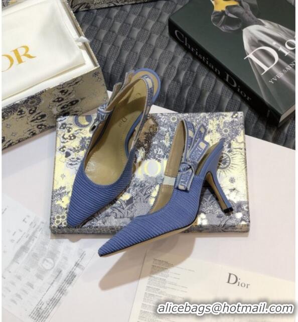 Best Price Dior J'Adior Slingback Pumps 95mm in Metallic Thread Embroidered Cotton 92520 Blue 2020