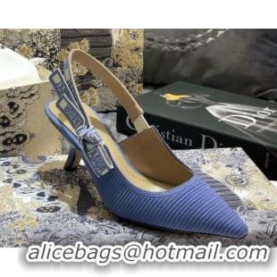 Luxury Hot Dior J'Adior Slingback Pumps 65mm in Metallic Thread Embroidered Cotton 92521 Blue 2020