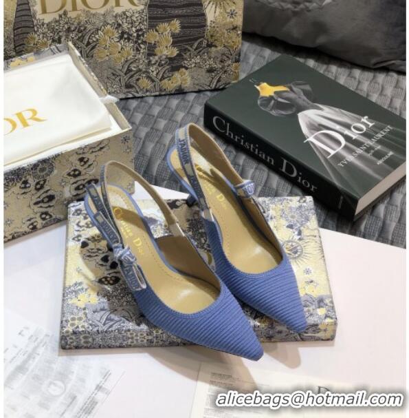 Luxury Hot Dior J'Adior Slingback Pumps 65mm in Metallic Thread Embroidered Cotton 92521 Blue 2020