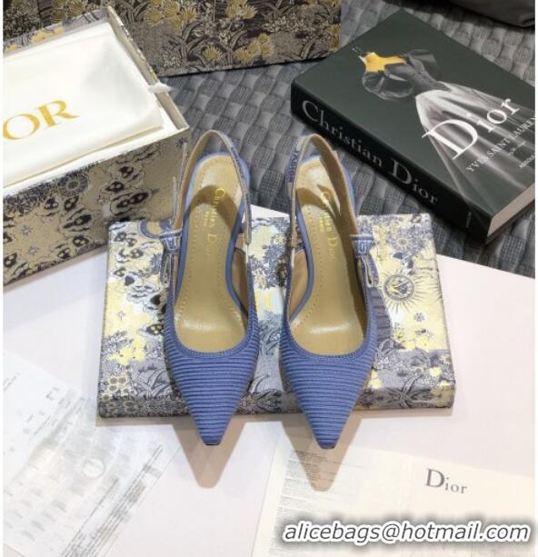 Luxury Hot Dior J'Adior Slingback Pumps 65mm in Metallic Thread Embroidered Cotton 92521 Blue 2020