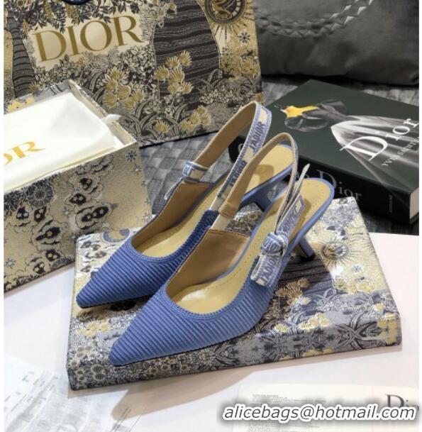 Luxury Hot Dior J'Adior Slingback Pumps 65mm in Metallic Thread Embroidered Cotton 92521 Blue 2020