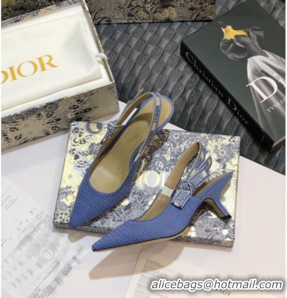 Luxury Hot Dior J'Adior Slingback Pumps 65mm in Metallic Thread Embroidered Cotton 92521 Blue 2020