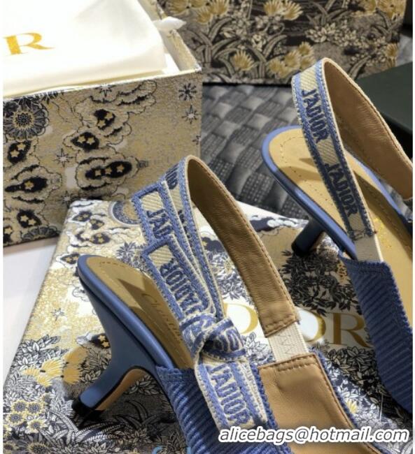 Luxury Hot Dior J'Adior Slingback Pumps 65mm in Metallic Thread Embroidered Cotton 92521 Blue 2020