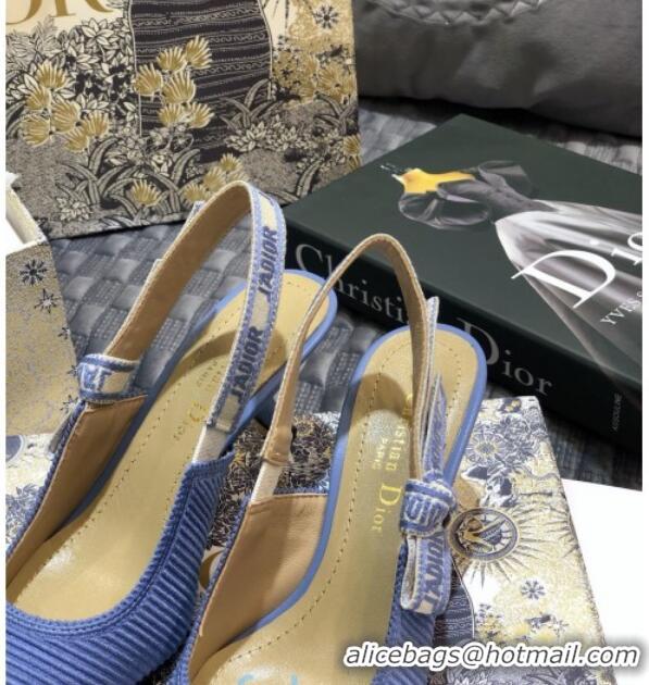 Luxury Hot Dior J'Adior Slingback Pumps 65mm in Metallic Thread Embroidered Cotton 92521 Blue 2020