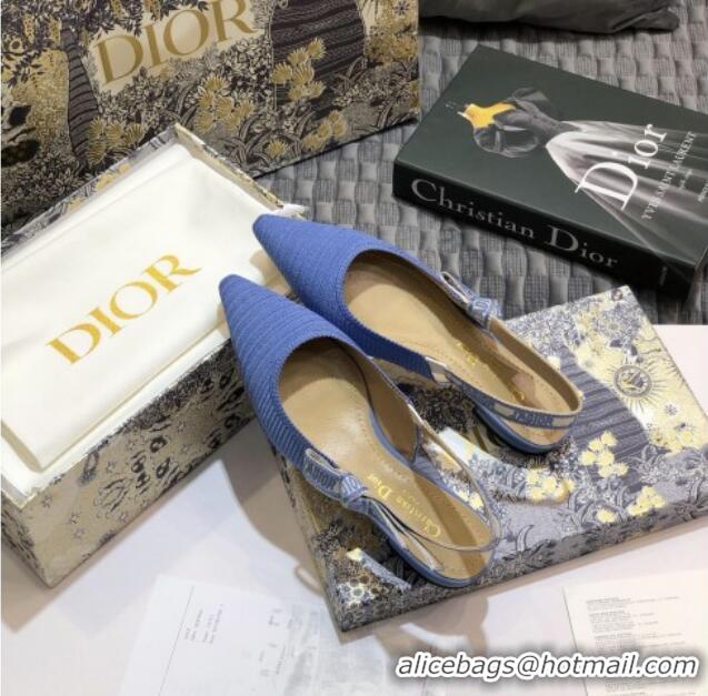 Discount Dior J'Adior Slingback Flat Ballerinas in Metallic Thread Embroidered Cotton 92522 Blue 2020