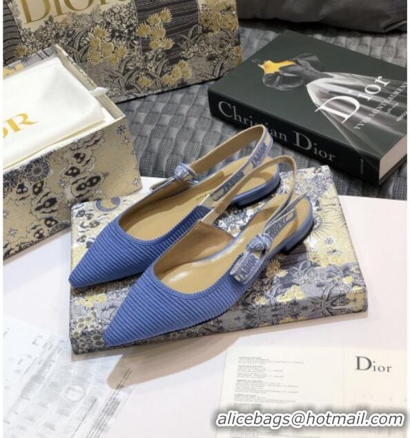 Discount Dior J'Adior Slingback Flat Ballerinas in Metallic Thread Embroidered Cotton 92522 Blue 2020