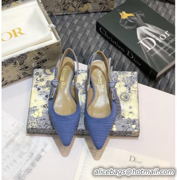 Discount Dior J'Adior Slingback Flat Ballerinas in Metallic Thread Embroidered Cotton 92522 Blue 2020