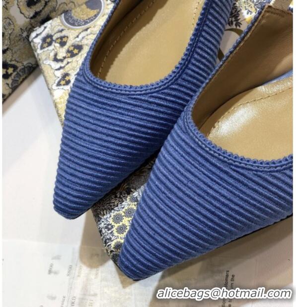 Discount Dior J'Adior Slingback Flat Ballerinas in Metallic Thread Embroidered Cotton 92522 Blue 2020