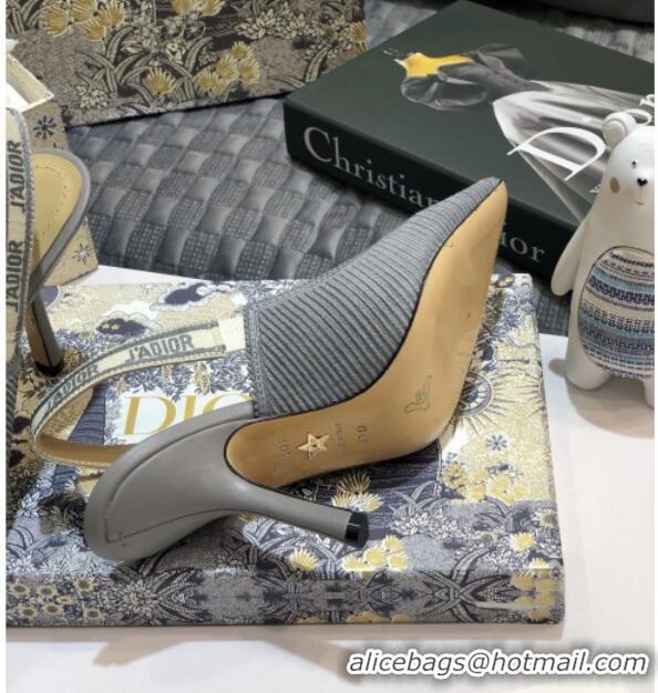 Luxury Dior J'Adior Slingback Pumps 95mm in Metallic Thread Embroidered Cotton 92523 Grey 2020