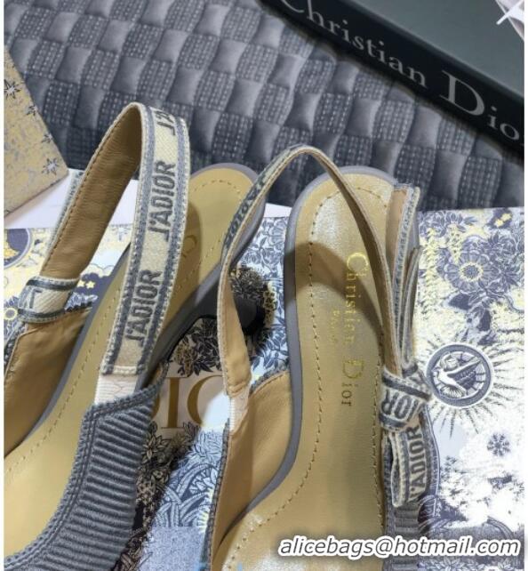 Grade Dior J'Adior Slingback Pumps 65mm in Metallic Thread Embroidered Cotton 92524 Grey 2020