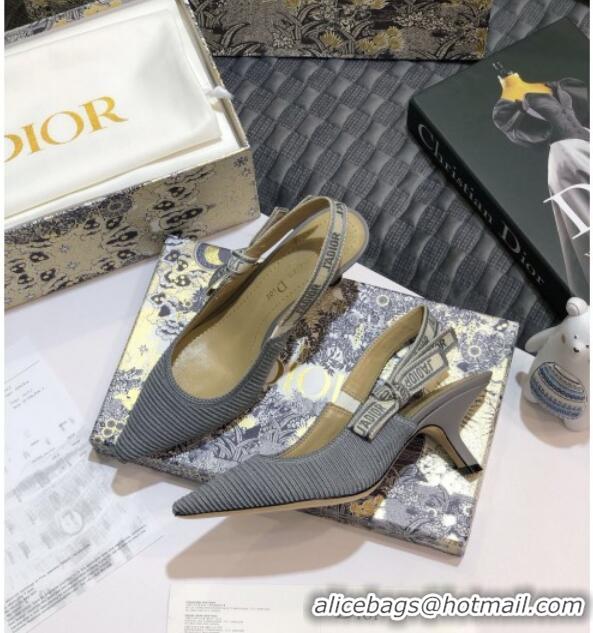 Grade Dior J'Adior Slingback Pumps 65mm in Metallic Thread Embroidered Cotton 92524 Grey 2020