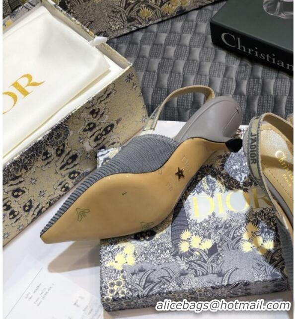 Grade Dior J'Adior Slingback Pumps 65mm in Metallic Thread Embroidered Cotton 92524 Grey 2020