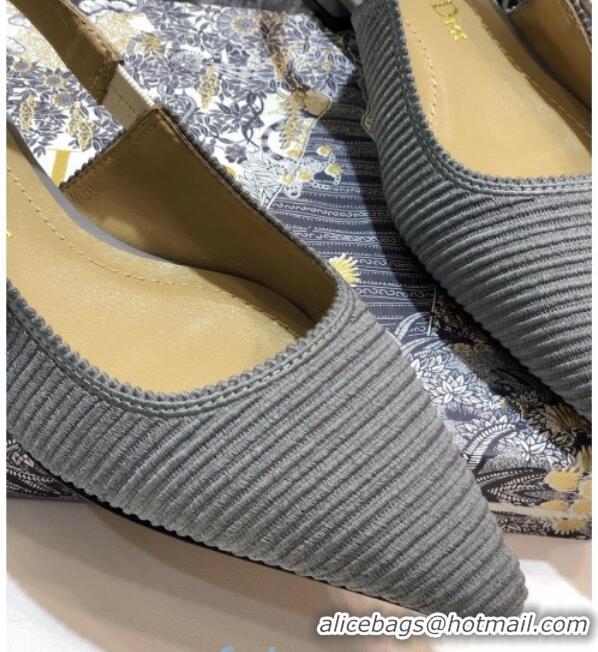 Luxury Dior J'Adior Slingback Flat Ballerinas in Metallic Thread Embroidered Cotton 92525 Grey 2020