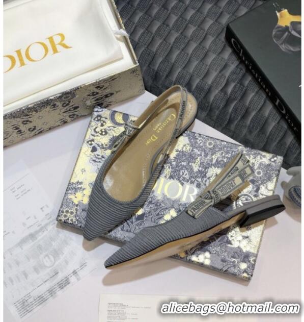 Luxury Dior J'Adior Slingback Flat Ballerinas in Metallic Thread Embroidered Cotton 92525 Grey 2020