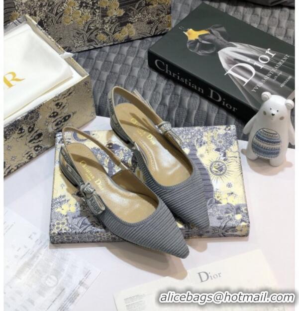 Luxury Dior J'Adior Slingback Flat Ballerinas in Metallic Thread Embroidered Cotton 92525 Grey 2020