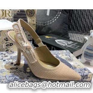 Discount Dior J'Adior Slingback Pumps 95mm in Metallic Thread Embroidered Cotton 92526 Nude 2020