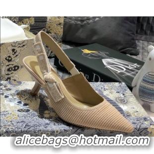 Hot Style Dior J'Adior Slingback Pumps 65mm in Metallic Thread Embroidered Cotton 92527 Nude 2020