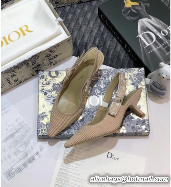 Hot Style Dior J'Adior Slingback Pumps 65mm in Metallic Thread Embroidered Cotton 92527 Nude 2020