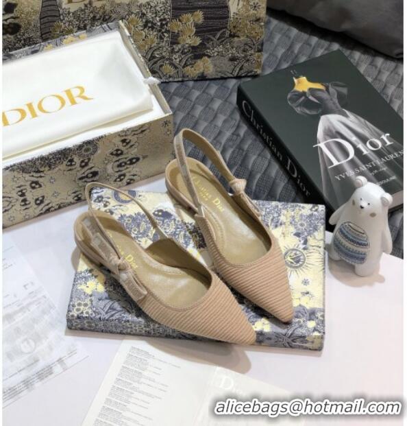 Elegant Dior J'Adior Slingback Flat Ballerinas in Metallic Thread Embroidered Cotton 92528 Nude 2020