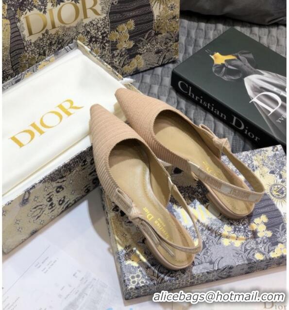 Elegant Dior J'Adior Slingback Flat Ballerinas in Metallic Thread Embroidered Cotton 92528 Nude 2020