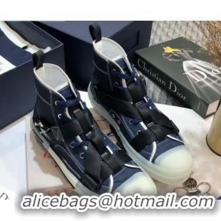 Sumptuous Dior B23 Nylon High-top Sneakers with Cross Straps 92529 Blue 2020