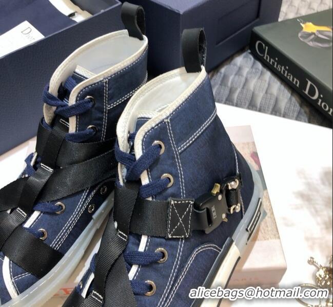 Sumptuous Dior B23 Nylon High-top Sneakers with Cross Straps 92529 Blue 2020