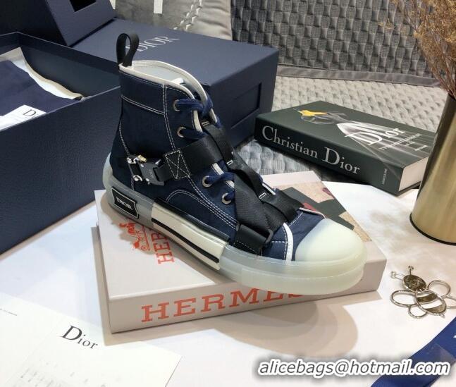 Sumptuous Dior B23 Nylon High-top Sneakers with Cross Straps 92529 Blue 2020