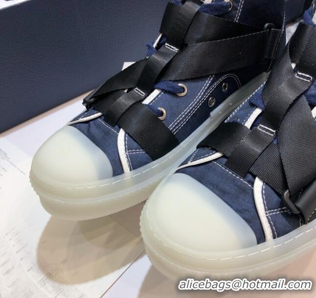 Sumptuous Dior B23 Nylon High-top Sneakers with Cross Straps 92529 Blue 2020