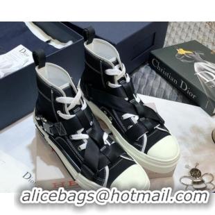 Charming Dior B23 Nylon High-top Sneakers with Cross Straps 92529 Black 2020