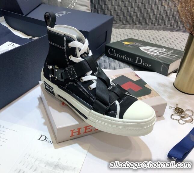 Charming Dior B23 Nylon High-top Sneakers with Cross Straps 92529 Black 2020