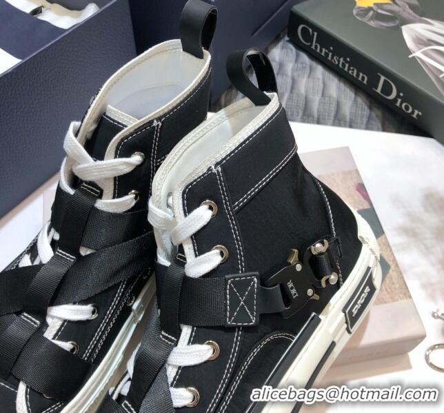 Charming Dior B23 Nylon High-top Sneakers with Cross Straps 92529 Black 2020