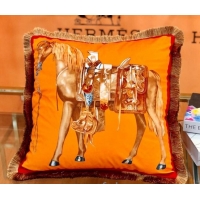 Shop Duplicate Hermes Horse Throw Pillow 45x45cm H2082407 Orange 2020