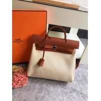 Fashion Hermes Herbag 31CM Original Canvas Leather & Calfskin 45987 brown&white