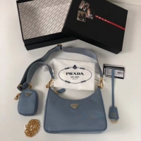 Top Sales Prada Re-Edition nylon shoulder bag 1BH204 light blue